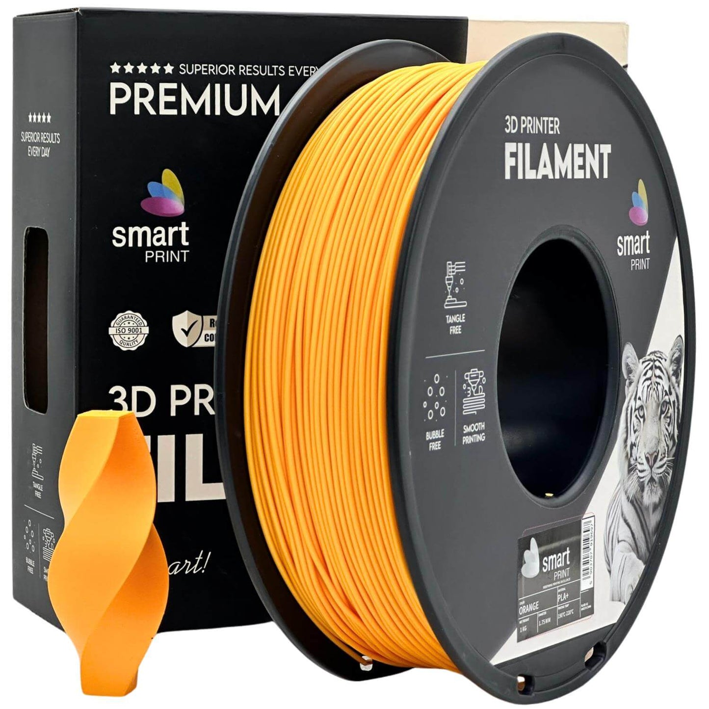Smart Print PLA+ für stabile und belastbare Druckteile, 3D-Drucker Filament in Orange, hochwertige Materialqualität.