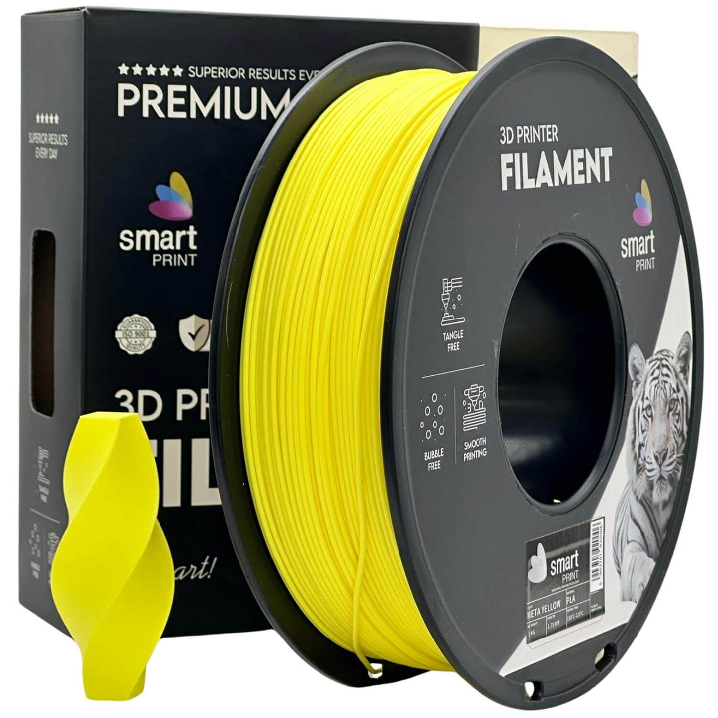 Smart Print PLA META für saubere Alltagsdrucke - Gelbes PLA-Filament in der Verpackung.