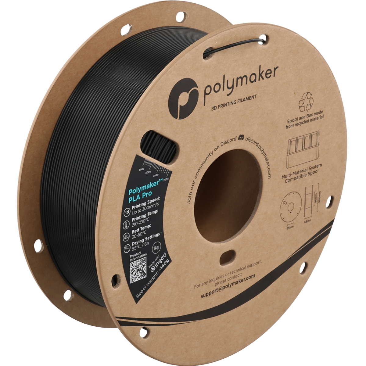Polymaker PLA Pro Filament in Schwarz, 1,75 mm, 1-kg-Spule