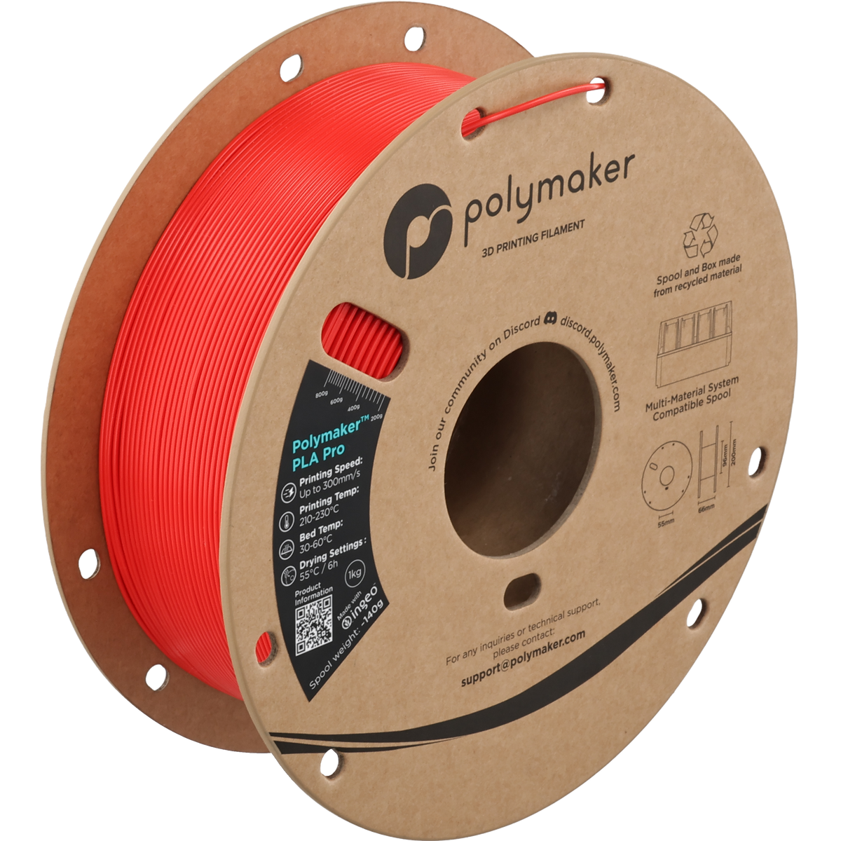 Polymaker PLA Pro Filament in Rot, 1,75 mm, 1-kg-Spule