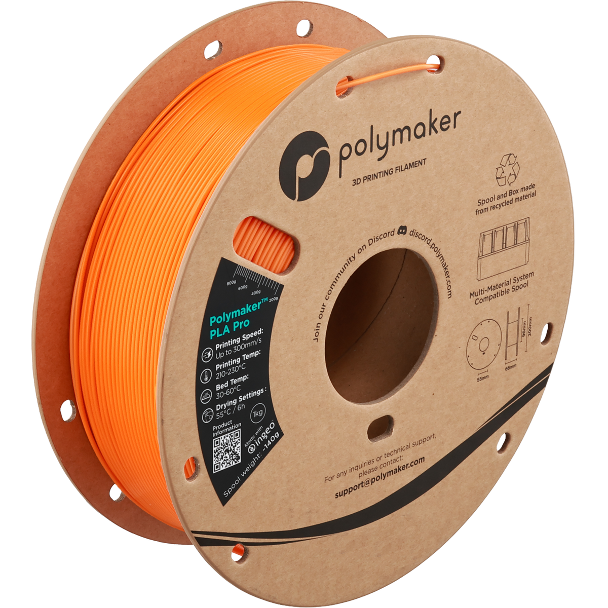 Polymaker PLA Pro Filament in Orange, 1,75 mm, 1-kg-Spule