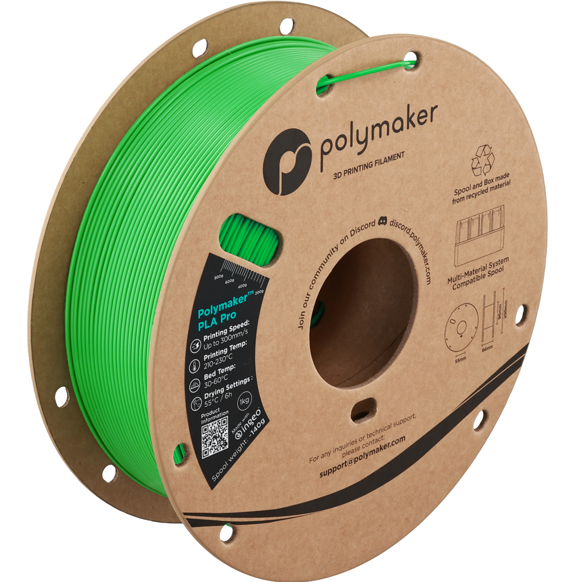 Polymaker PLA Pro Filament in Grün, 1,75 mm, 1-kg-Spule