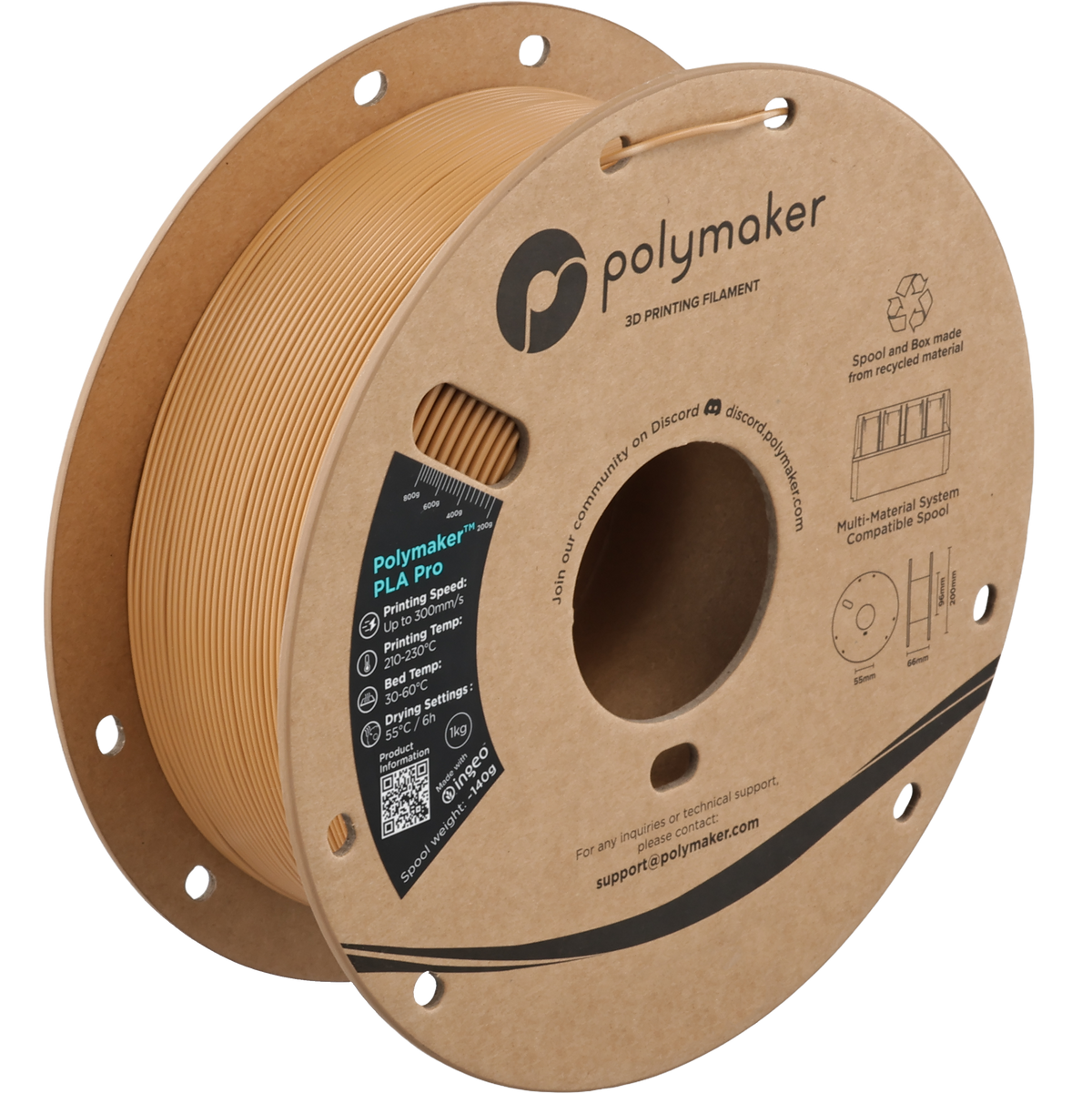 Polymaker PLA Pro Filament in Army Beige, 1,75 mm, 1-kg-Spule