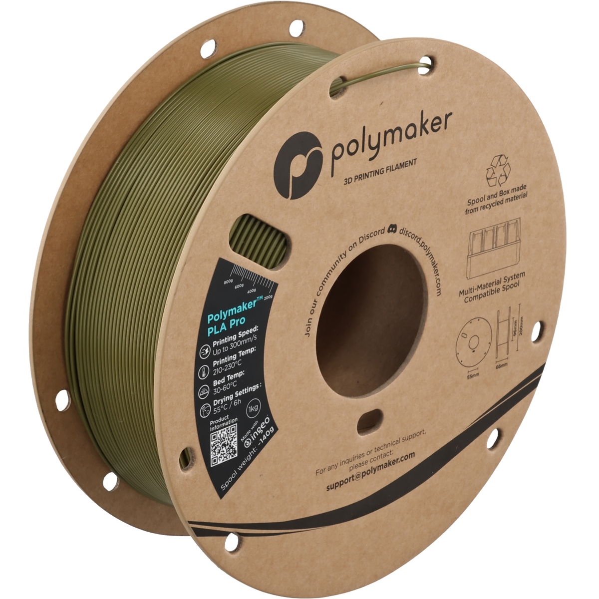 Polymaker PLA Pro Filament in Army Grün, 1,75 mm, 1-kg-Spule