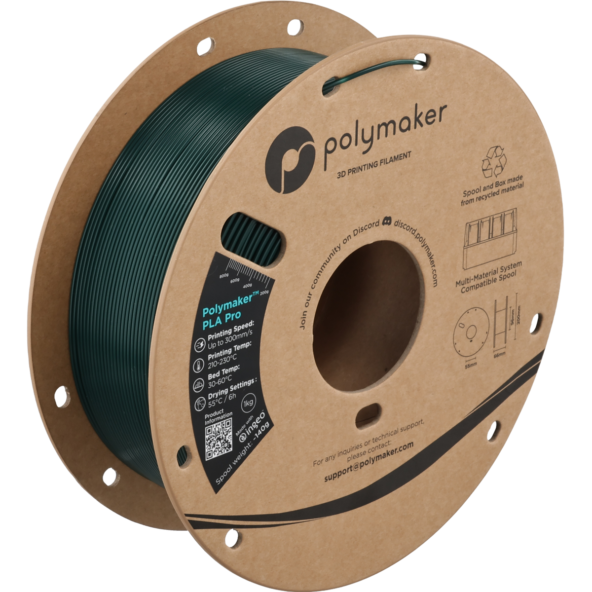 Polymaker PLA Pro Filament in Blaugrün, 1,75 mm, 1-kg-Spule