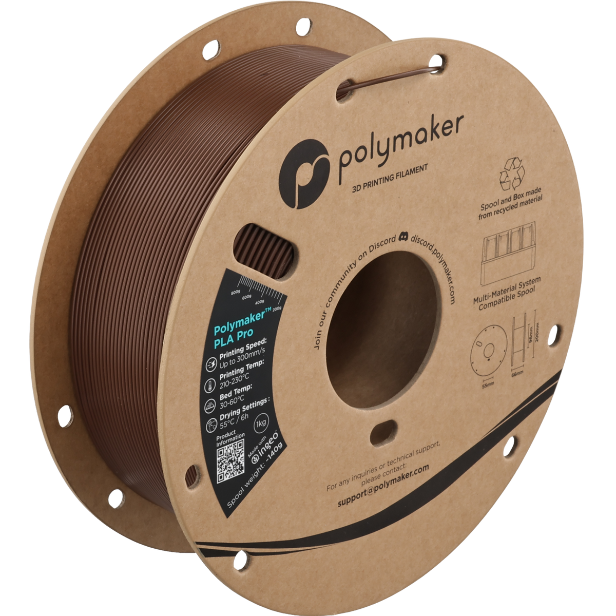 Polymaker PLA Pro Filament in Braun, 1,75 mm, 1-kg-Spule