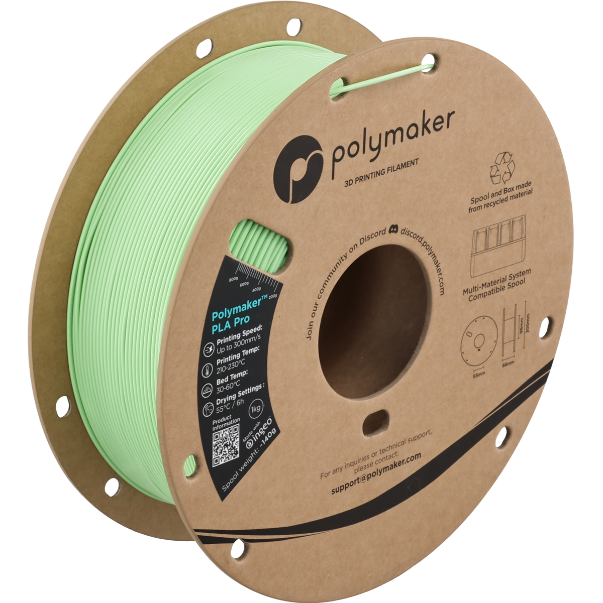Polymaker PLA Pro Filament in Hellgrün, 1,75 mm, 1-kg-Spule