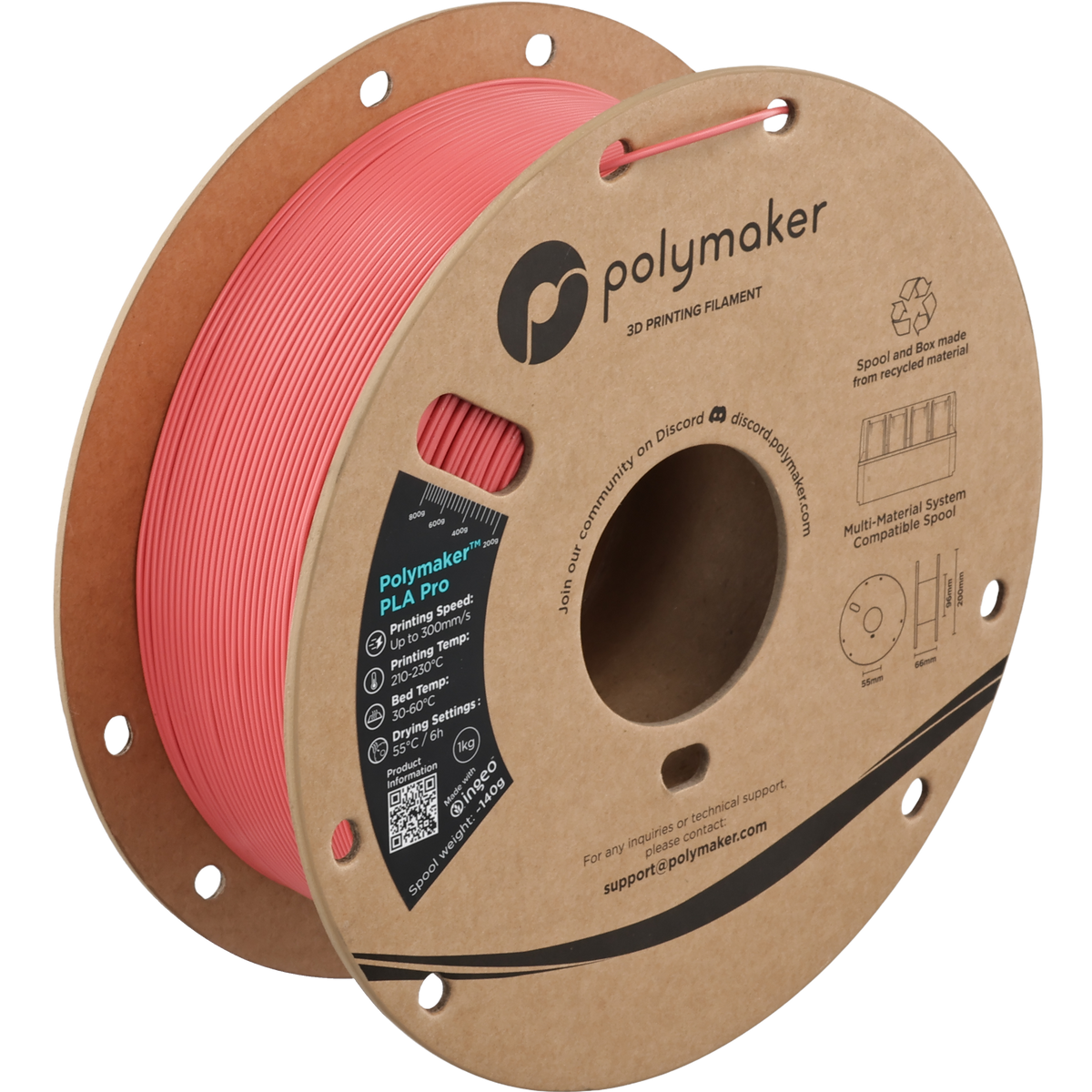 Polymaker PLA Pro Filament in Hellrot, 1,75 mm, 1-kg-Spule