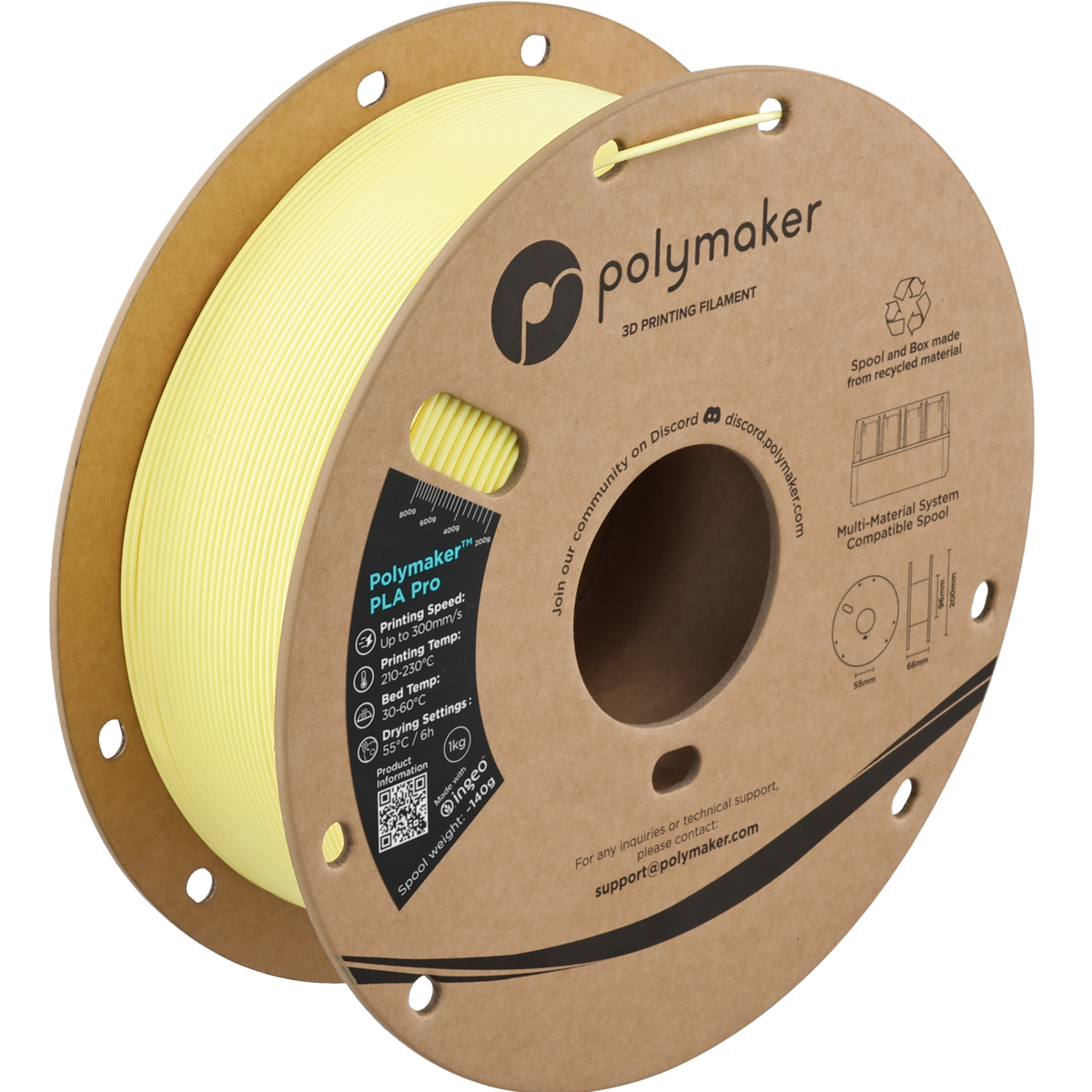 Polymaker PLA Pro Filament in Hellgelb, 1,75 mm, 1-kg-Spule