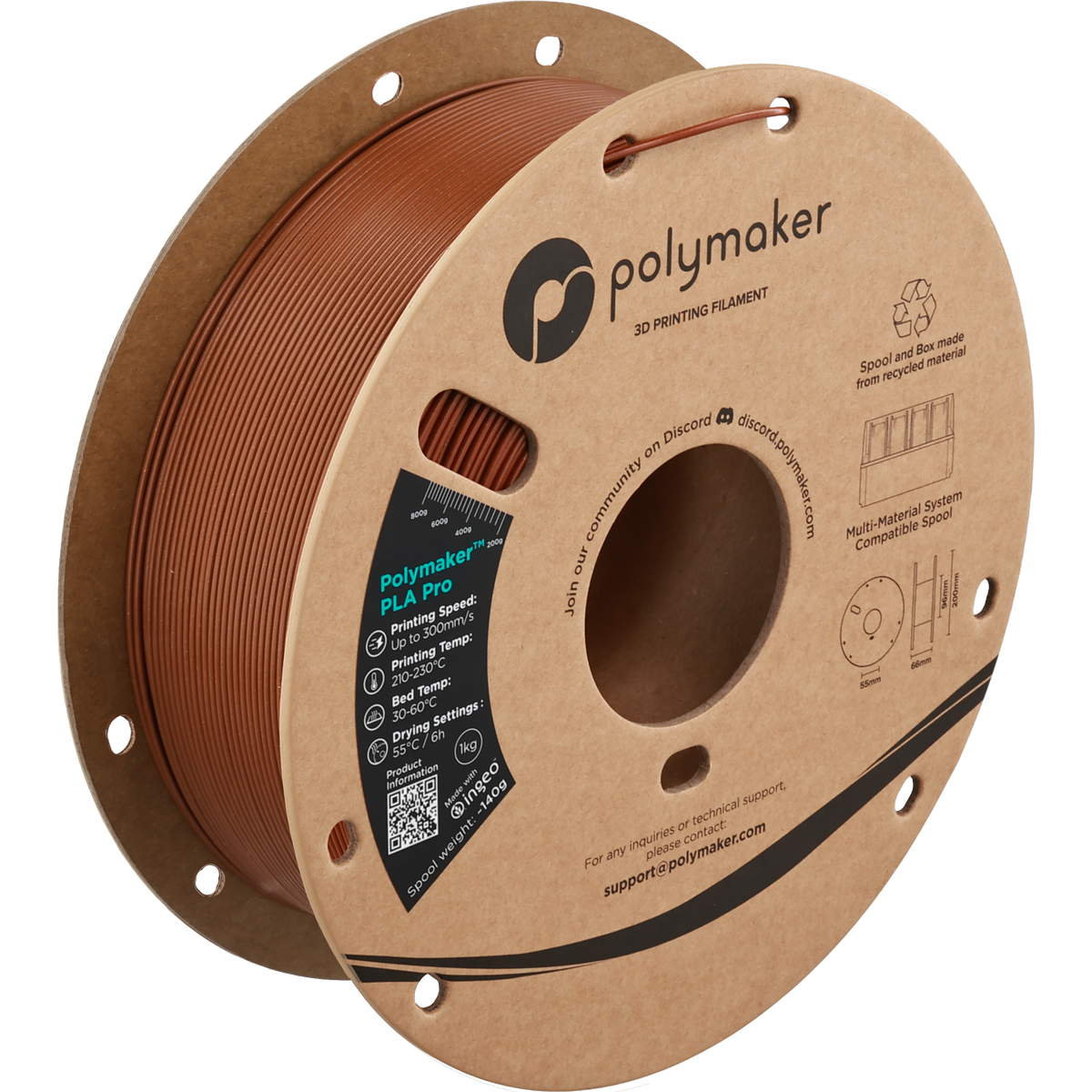 Polymaker PLA Pro Filament in Metallic Bronze, 1,75 mm, 1-kg-Spule