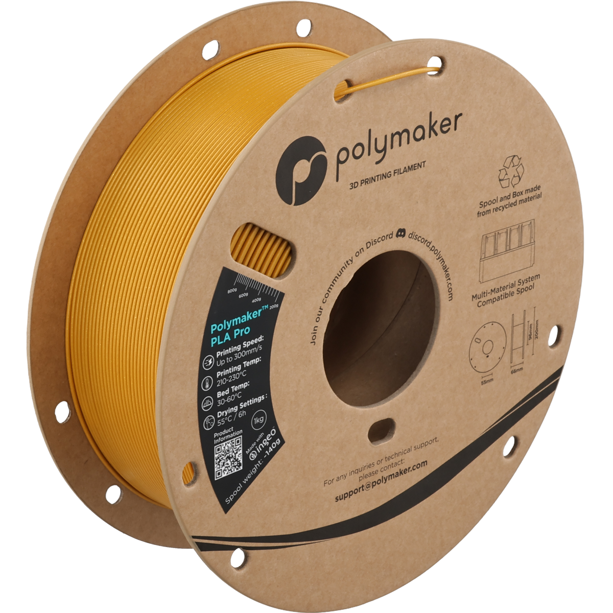 Polymaker PLA Pro Filament in Metallic Gold, 1,75 mm, 1-kg-Spule