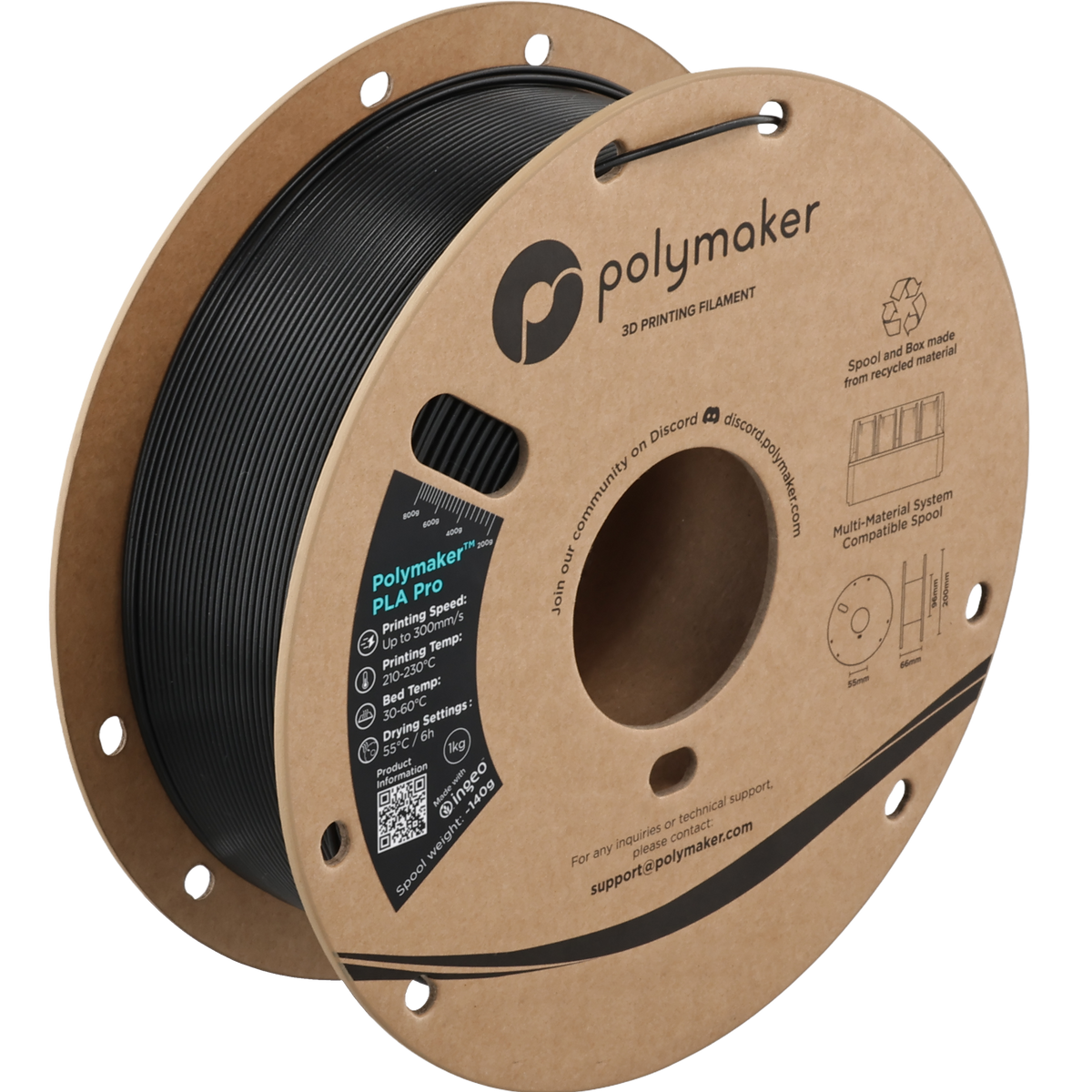 Polymaker PLA Pro Filament in Metallic Schwarz, 1,75 mm, 1-kg-Spule