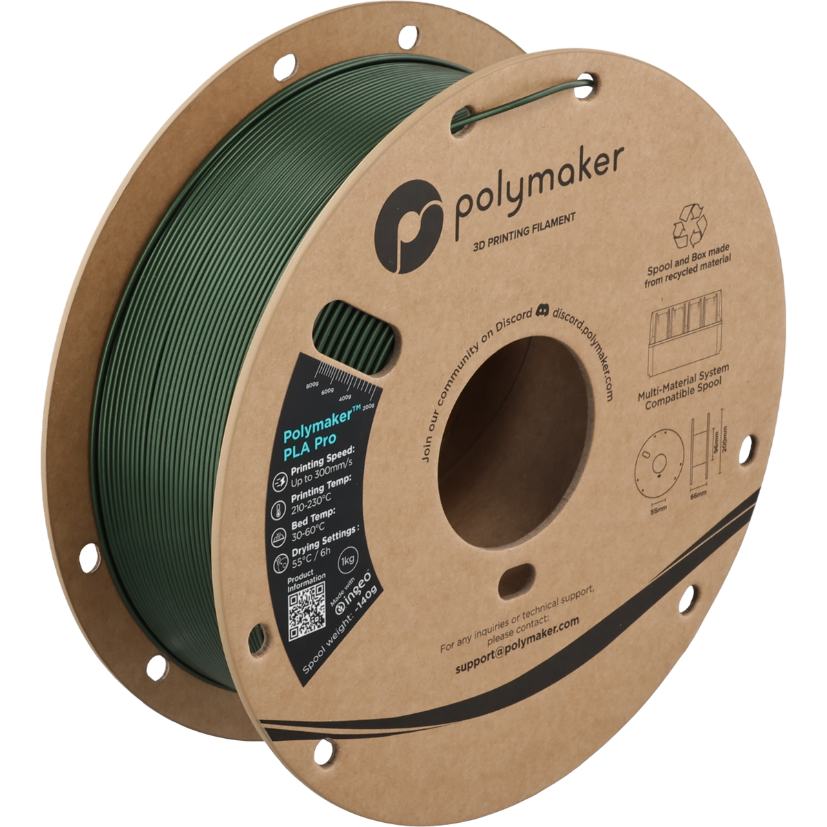 Polymaker PLA Pro Filament in Metallic Grün, 1,75 mm, 1-kg-Spule