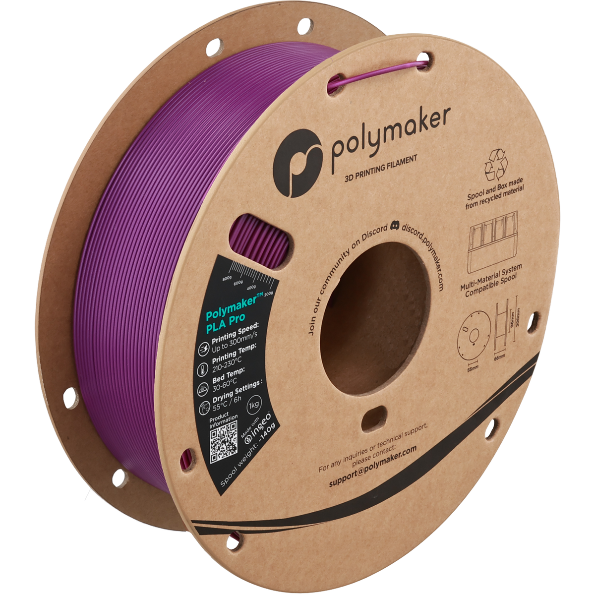 Polymaker PLA Pro Filament in Metallic Pflaume, 1,75 mm, 1-kg-Spule