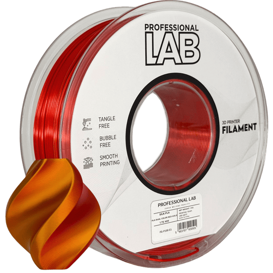 Professional Lab Silk PLA Dual Color Filament auf einer Spule mit zweifarbigen, seidigen Glanz-Effekten.