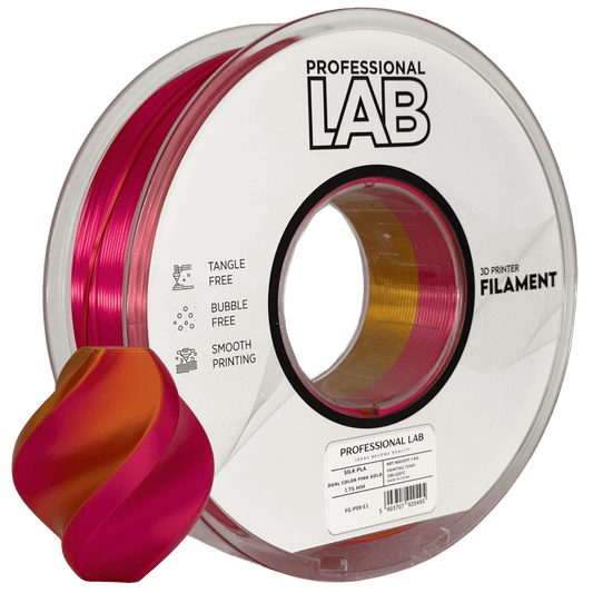 Professional Lab Silk PLA Dual Color 3D printing filament with a vibrant dual color appearance.