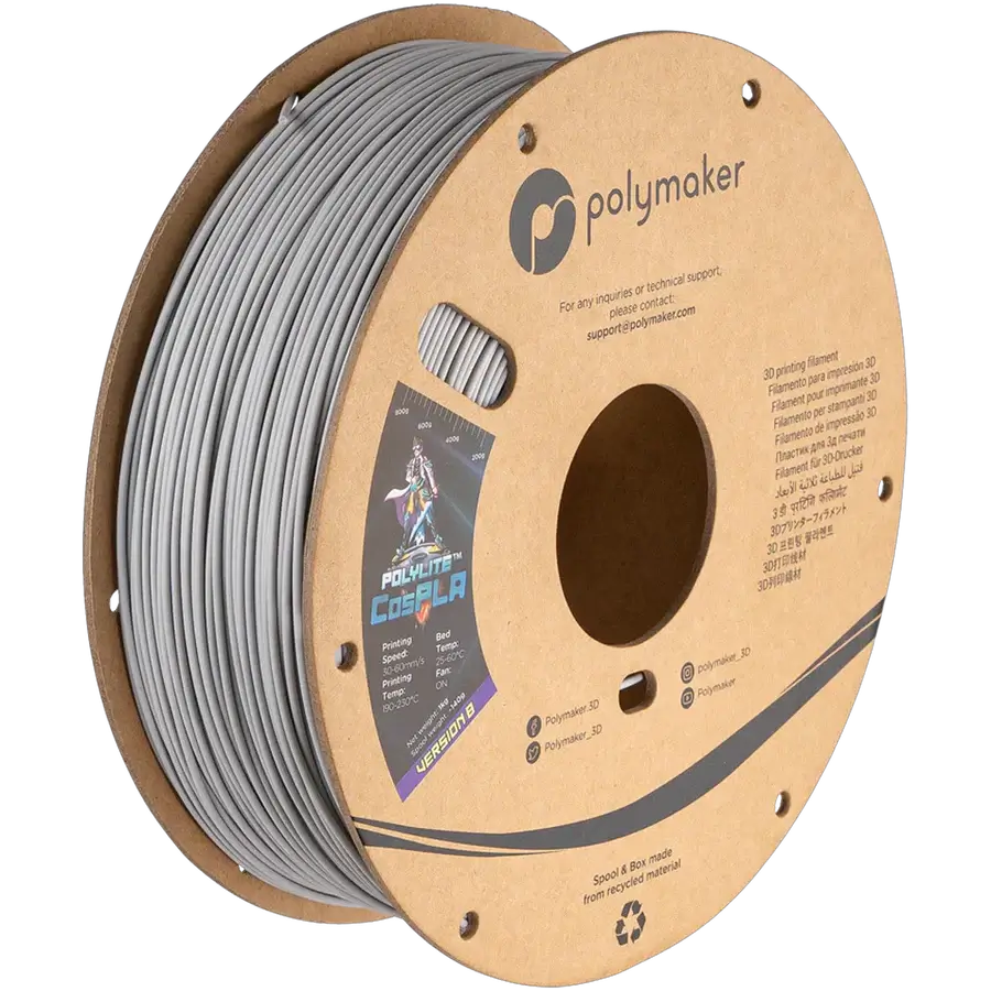 Polymaker PolyLite CosPLA – PLA-Filament auf einer Spule für Cosplay-Requisiten und Kostümteile.