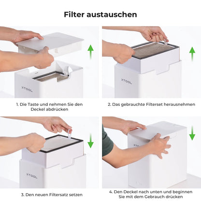 xTool Desktop Smoke Purifier Rauchreiniger, Filterwechsel in vier Schritten